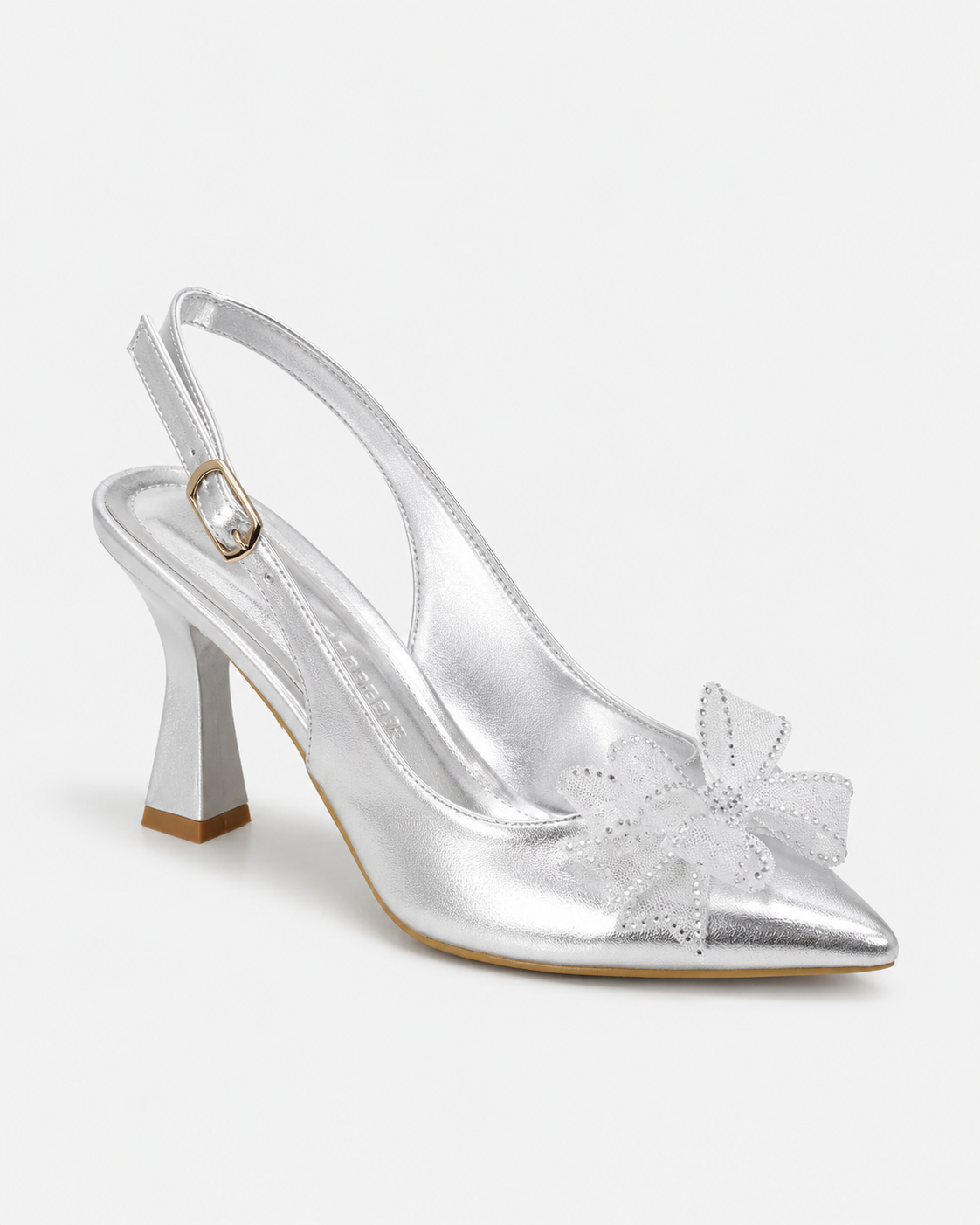 (1 ALANA 1 BEDAVA) Taşlı Fiyonk Detaylı Slingback Topuklu Kadın Ayakkabı